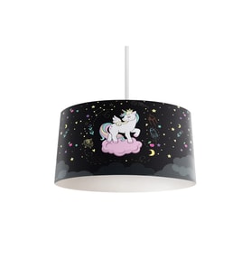 MEKTA HOME BEBEK VE ÇOCUK ODASI Pembe Bulut Üzerinde Unicorn Desenli Siyah Avize