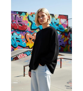 Kadın Bisiklet Yaka Düşük Kol Oversize Uzun Kollu Örme Sweatshirt Fonksiyonel Dayanıklı Şık