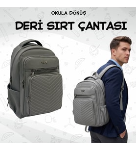 UNİSEX SUNİ DERİ GENİŞ CEPLİ OKUL VE SEYAHATE UYGUN SIRT ÇANTASI