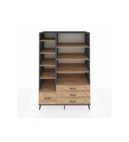 Kronos Dolap 9 Raflı 4 Çekmeceli  132x59x195 Antrasit-Çam/Çam