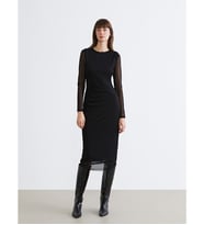 LCW Vision Siyah Bisiklet Yaka Büzgülü Bodycon Elbise