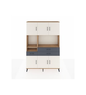 Arges Dolap 9 Raflı 3 Çekmeceli 6 Kapaklı 132x30x195 Çam-Aytaşı/Antrasit