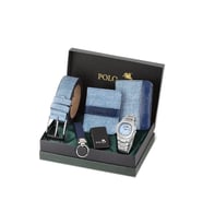 Polo Air Erkek Kol Saati Cüzdan Kemer Kartlık Anahtarlık Çakmak Hediyelik Kutusunda Mavi Set PL-7042E2 (Mavi-Gümüş)