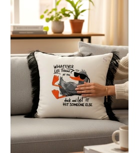 ÖRDEK NAKIŞLI PÜSKÜLLÜ DUCK KUMAŞ SİYAH PÜSKÜLLÜ YASTIK KILIFI (43 x 43) 1 Adet İÇİ DOLGULU