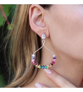 Renkli Zirkon Taşlı Damla Modeli Rose Gold Kaplama Gümüş Küpe