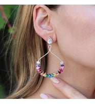 Renkli Zirkon Taşlı Damla Modeli Rose Gold Kaplama Gümüş Küpe