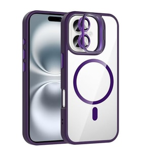 Coverzone iPhone 16 Plus ile Uyumlu Z-Etro MagSafe Wireless ?arj Destekli, G��l� Manyetik Tutucu, Stand Olabilen, Kamera Lens Hediyeli Koruyucu K?l?f Derin Mor