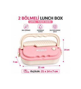 2 Bölmeli Çelik Lunch Box Beslenme Kabı Çatal Kaşık Dahil Sızdırmaz Kapaklı 304 Paslanmaz Çelik