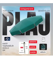 Güneş Plaj Şemsiyesi  2 Metre 10 Telli ÇANTALI KAZIKLI (Yeşil)