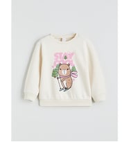 LCW Kids Ekru Hayvan Baskılı Kız Çocuk Sweatshirt