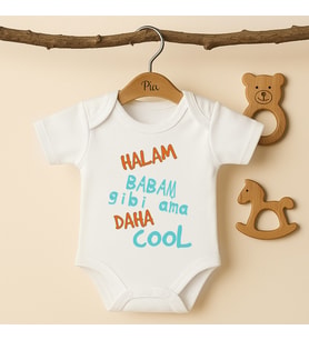 Pia Baby B52 %100 Pamuk Halam Babam Gibi Ama Daha Cool Yazılı Tasarlanabilir Bebek Body (Ekru)
