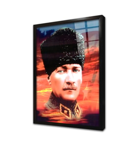 Kalpaklı Atatürk Çerçeveli Cam Tablo