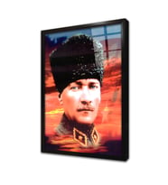 Kalpaklı Atatürk Çerçeveli Cam Tablo