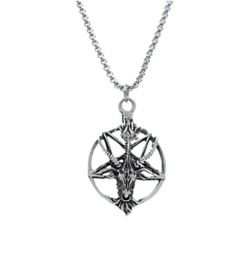 Pentagram Yıldızı Keçi Kafası Örme Zincir Kolye - Gümüş Kaplama - Erkek Kadın Kolye - No:1432
