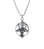 Pentagram Yıldızı Keçi Kafası Örme Zincir Kolye - Gümüş Kaplama - Erkek Kadın Kolye - No:1432
