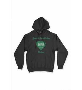 Medine Suudi Arabistan Bayraklı Kalpli Siyah Sweatshirt Hoodie