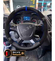 Ford Transit Dikme Direksiyon Kılıfı Alcantara Süet Mat Karbon Mavi Yüzük ve Dikiş 2014+