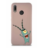 Huawei P20 Lite Soft Premier Kapak Plankton Tasarımlı Silikon Kılıf - Pudra (Şeffaf)