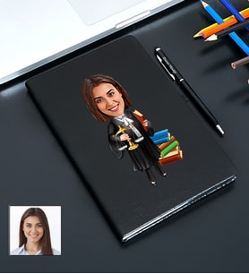 Kişiye Özel Avukat Tasarımlı Karikatürlü Siyah Defter Kalem Seti 100