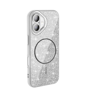 Coverzone iPhone 16 Plus ile uyumlu Parlayan Simli Y�zey Renkli Magsafe ile uyumlu W?reless ?arj �zellikli X Z-Okso iPhone 16 Plus i�in Kapak Beyaz