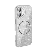 Coverzone iPhone 16 Plus ile uyumlu Parlayan Simli Y�zey Renkli Magsafe ile uyumlu W?reless ?arj �zellikli X Z-Okso iPhone 16 Plus i�in Kapak Beyaz