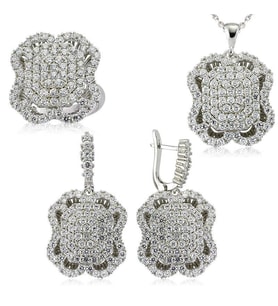 Gümüş Beyaz Taşlı Bayan Set