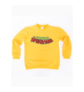 Spiderman baskılı örümcek adam pamuklu kumaş çocuk sweatshirt (Sarı)
