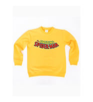 Spiderman baskılı örümcek adam pamuklu kumaş çocuk sweatshirt (Sarı)