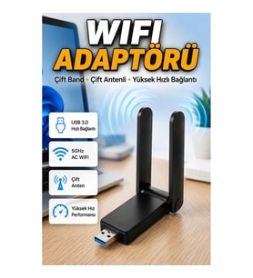 USB 3.0 Çift Antenli Kablosuz WiFi Adaptörü – Çift Bant 5GHz AC