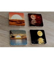 Ay ve Gün Batımı Manzaralar Doğal Taş Bardak Altlığı 4'lü set - Natural Stone Coasters