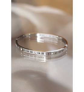 316L Çelik Roma Rakamlı Silver Renk Bilezik Kelepçe 5886 - SSSSSS2808-7094