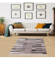 Renk Bloklu Geometrik Geçişli Dijital Baskı Yıkanabilir Kaymaz Taban Salon Halısı ve Yolluk (Gri)