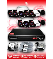 BAYICAM 8 Kameralı Panda 2 İç Kamera Set 320 GB HDD Full HD Gece Görüşlü Güvenlik Kamerası Sistemi