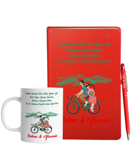 Sevgililer Gününe Özel Kırmızı Defter Kalem & Kupa Hediye Seti 12