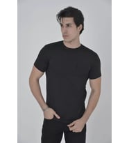Erkek File Cepli Slim Fit T-shirt - Siyah