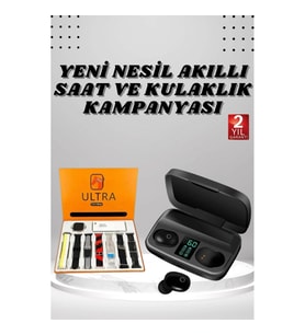 Mey İthalat® Yeni Nesil Akıllı Saat ve Bluetooth Kulaklık Kampanyası Dokunmatik Kare 7 Kordonlu
