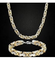 Çelik Takı Seti Bileklik Kolye Kral Zincir Model 0.5 Mm 22-55 Cm Bizans Bağlantı Gümüş Altın Sarısı (Gold)