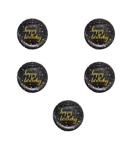 Roll-Up Doğum Günü Işıltılı Siyah Happy Bithday Yazılı Karton Tabak - 22 Cm. - 8 Adetlik 5 Paket