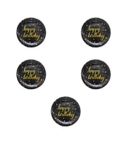 Roll-Up Doğum Günü Işıltılı Siyah Happy Bithday Yazılı Karton Tabak - 22 Cm. - 8 Adetlik 5 Paket