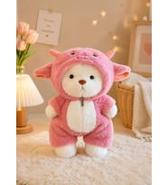 Dinazor ve koç kostümlü 30 cm puffy hug kıyafetleri çıkartılabilir ayakları hareket eden sevimli peluş ayıcık