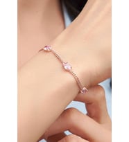 Gümüş Rose Oval Pembe Zirkon Taşlı Gurmet Zincirli Bileklik