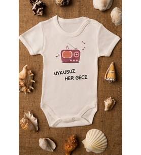 Unisex Bebek Uykusuz Her Gece Baskılı Ekru