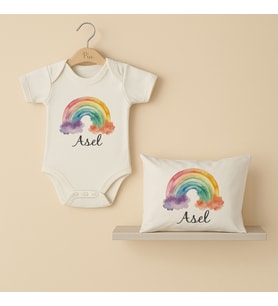 Pia Baby Premium %100 Pamuk İsme Özel Organik Baskılı Çıtçıtlı Bebek Body Ve Yastık Kılıfı 5016-19 (Ekru)