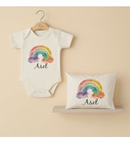 Pia Baby Premium %100 Pamuk İsme Özel Organik Baskılı Çıtçıtlı Bebek Body Ve Yastık Kılıfı 5016-19 (Ekru)