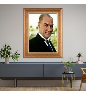 Altın Paspartulu Atatürk  Çerçeveli Tablo C49 (Gold)