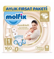Molfix Pure&Soft Yenidoğan Bebek Bezi 1 Numara Aylık Fırsat Paketi 160 Adet