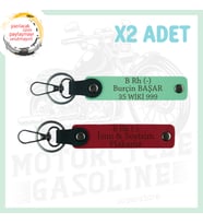 Kırmızı-Yeşil, Motorculara Özel, İsim Plaka ve B Rh (-) Kan Grubu Yazılı 2'li Anahtarlık Set