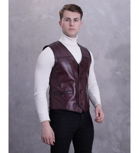 Erkek Hakiki Deri Yelek (Bordo)