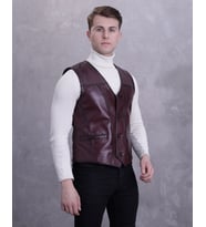 Erkek Hakiki Deri Yelek (Bordo)