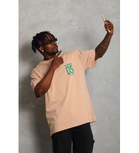Erkek Baskılı T-Shirt Kısa Kol Bisiklet Yaka Regular Fit Tişört - Bej